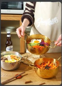 Panci Emas Emboss 18 20 22 cm Ramen Pot Golf Korea Stainless Steel Gold Cookware Alat Masak Serbaguna Mie Soup Wadah Saji Mewah Berkelas