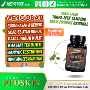 Herbal ProSkin Sehat Kulit 60 Kapsul Obat Gatal Gatal Gatel Kulit Seluruh Badan Selangkangan Eksim Panu Scabies Manusia Kurap dan Jamur Psoriasis Kulit Berkerak Dengan Kapsul Binahong
