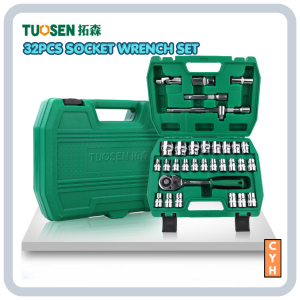 TUOSEN 32PCS 1/2” Drive Socket Wrench Set with 72-Tooth Ratchet Chrome Vanadium Steel Tool Kit