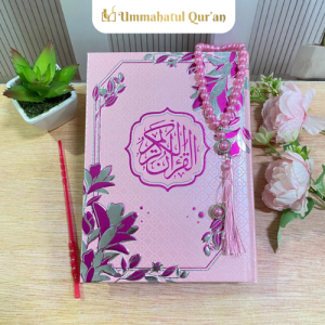 Quran Waqaf Ukuran A5 Emboss Flower 3D Timbul Desain Aesthetic Flower Emboss Biru Isi Blok Latin