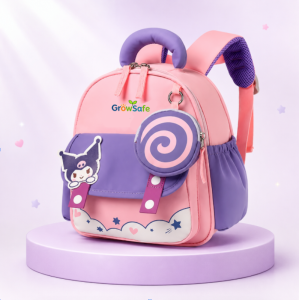 GrowSafe Pink-Purple Kuromi Kindergarten Backpack 3-Piece Set with Pencil Case and Water Bottle