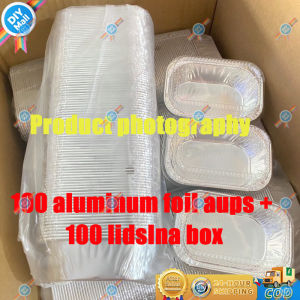 COD 100PCS covered 110ml rectangular baking aluminum foil box heat-resistant cake packaging box