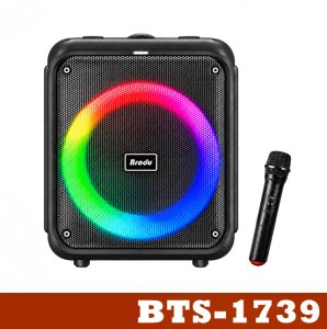 BTS-1739 8” RGB Lightning Karaoke Speaker with Wireless Microphone TWS Bluetooth Portable Party Speaker