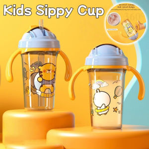 Cartoon Cute Sippy Cup with Straw Portable Drinking Bottle with Handle for Kids Straw Bottle