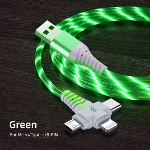 Greenyeah Cáp Type C 3 Trong 1 Micro USB Dây USB C Sạc Nhanh Flow Đèn Led Sáng Chói Cáp USB Có Đèn Cho iPhone 13 12 Huawei Samsung