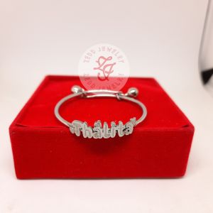 Gelang Nama Silver - Zedd Jewelry: Gelang Anti Step dengan Pilihan Font Kustom Bahan Stainless Steel dan Proses Cepat - Thalita Bracelet: Stainless Steel