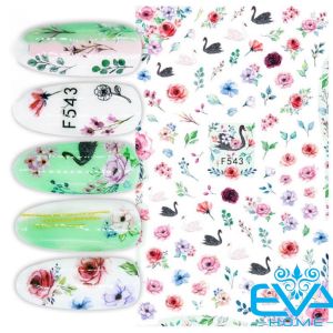 Sticker Dán Móng Tay 3D Dạng Decal Dán Móng Chống Nước Hoạ Tiết Thiên Nga Đen Và Trăng White And Black Kwan F543