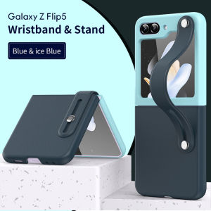 Hard Case Kompatibel Untuk Samsung Galaxy Z Flip 6 Silikon Macaron Candy With Wristband and Stand Pegangan Tangan Elegan dengan 2 warna kontras cover protection