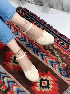 Cross-Border Straw Wedge Sandals for Women Spring Summer Platform Thick Sole High Heels Outdoor Lace Buckle Sandals for Women #