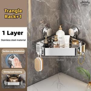 [SG Seller]No Drill Stainless Steel Bathroom Shelf Suction Cup Corner Shower Caddy Bathroom Storage Rack
