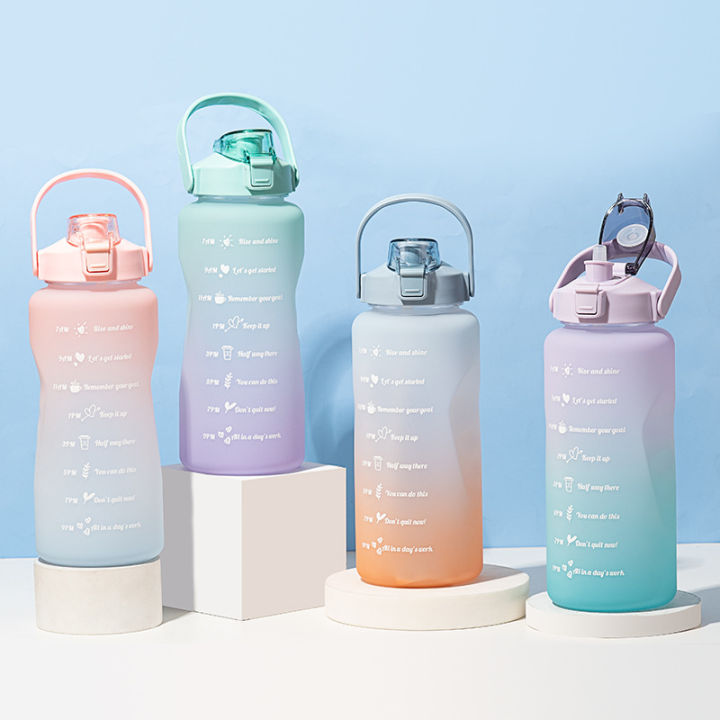 2000ml With Reminder Time Water Tumbler With Straw Big Bottle