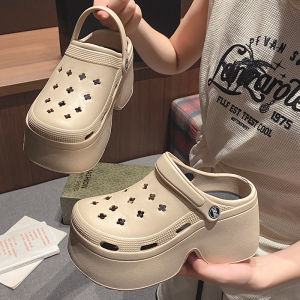 [Free Shipping] Hot-Selling WomenS High-Heeled Perforated Shoes 2025 Summer New Style Closed-Toe Thick-Soled Slimming Garden Shoes Odor-Resistant Sandals