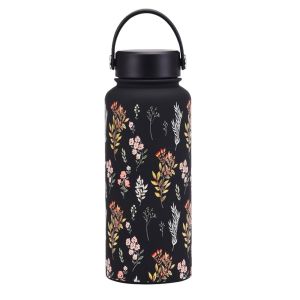 ELITEDEALSHUB 1L Capacity Stainless Steel Vacuum Cup Printed Design Stainless Steel Material Large Capacity Tumbler Portable Large Capacity Portable Sports Kettle Outdoor Activities