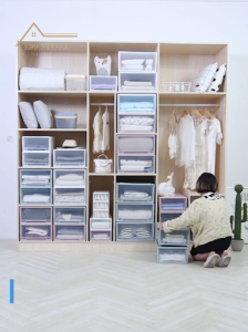 E99store 13L/21L/36L/54L Multipurpose Wardrobe Clothes Stackable Plastic Storage Box Drawer Underwear Box