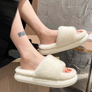 [Free Shipping] WomenS Thick-Soled Slippers For Outdoor Wear Autumn And Winter Trendy New Style Soft Fur Semi-Cotton Slippers For Spring And Summer
