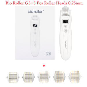 Bio Roller G5 Microcurrent Microneedling Roller Red Light Therapy EMS Facial Machine Dermaroller For Beard Hair Growth With 5 Pcs Roller Heads