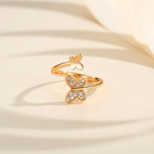 Y533【COD】Cincin Kupu Titanium Wanita Korea Bisa Disesuaikan Fashion Aksesoris Cincin Model Terbuka Perhiasan Emas