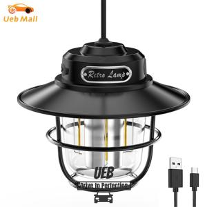 [UEB Mall] LED Portable Camping Light Vintage 200LM Atmosphere Lamp Stepless Dimming Type-C USB Rechargeable for Outdoor Adventure