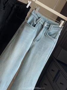 Womens fleece-lined thickened flared jeans 2025 Autumn Winter New High Waist Slimming Loose Versatile Wide Leg Flared Pants