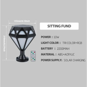 Smart Solar Diamond Light Outdoor Pillar Column Headlamps Villa Gate Post Light Courtyard Lighting