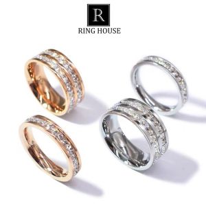 R47 Nhẫn Titan Cao Cấp Nam Nữ Không Đen Rỉ Gỉ Đính Đá Zircon Sáng Đẹp Ring House