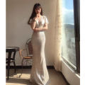 🏅👗 2022 New Women's Long Evening Dresses Gown For Debut 18 Years Old White Plus Size Wedding Dress Champagne Evening Dress High-End Banquet Elegant Socialite Birthday Bridesmaid Dress Host Advanced Texture. 