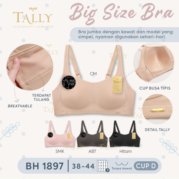 TALLY BRA BH 1897 I CUP D I TANPA KAWAT I BUSA TIPIS I MODEL FULL CUP I KAIT 3 I SIZE 38 - 44