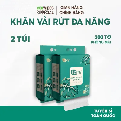 Thùng 04 túi khăn mặt khô đa năng Lamy 200 tờ dạng túi rút treo tường dùng size 20x20cm siêu tiết kiệm