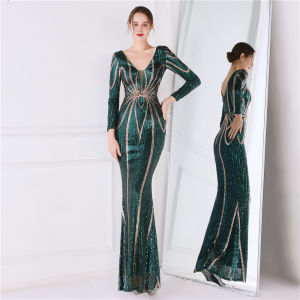 Evening dress womens new banquet Sequin fishtail prom party dress long gown formal birthday dress wedding dress long sleeve