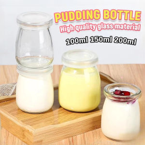 2PCS Pudding Bottle  200ml Glass Yogurt Cup Baking Mold With Lid Dessert baking glass bottle