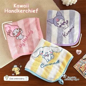 Sanrio Kuromi Towel Cute Cartoon Cinnamoroll My Melody Soft Coral Velvet Absorbent Towel Kawaii Striped Handkerchief Gift