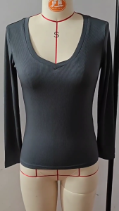 Stylish V Cut Long Sleeve T Shirt For Women Lightweight Polyester Blend Slimming Design Daily Wear Multi Color Choices