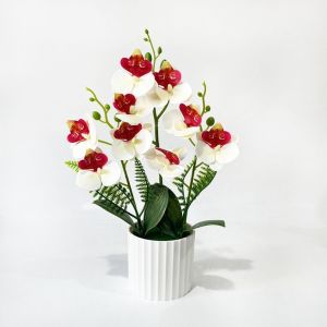TU3Y 9 Heads Artificial Orchid Potted Flower With White Pot Pink Artificial Faux Plants  Multi-Bloom Simulated Butterfly Orchid Flower Potted Home Decor