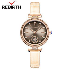 REBIRTH Jam Tangan Wanita Anti Air Berlian Tali Kulit Anggun Kuarsa Jam Tangan Cewek