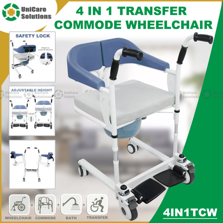 UniCare Solutions 4 in 1 Transfer Commode Wheelchair with Toilet
