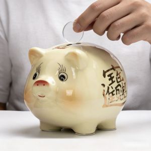 OKDEALS01 Ceramic Piggy Money Bank Good Luck Animal Pig Coins Saving Box Cute Durable Golden Container Home Decor