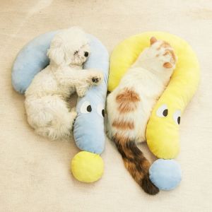 OUTOPEN Cartoon Cat Sleeping Pillow U-shaped Plush Pet Calming Pillow Cute Soft Dog Bed Pillow For Dogs Cats ShihTzu ShihTzu