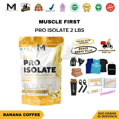 M1 Muscle First Pro Whey Gold Isolate Protein 2 LBS 900 Grams -M1 Banana Coffee HALAL & BPOM Pisang Kopi Banoffee
