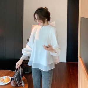 2022 New Chiffon Shirt Womens Retro Puff Sleeve All-match Blouse Top