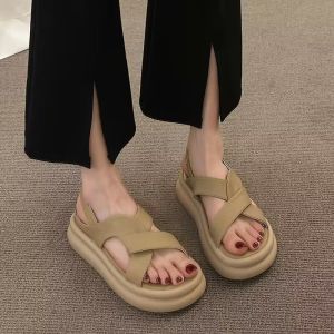 3cm Thick Sponge Sole Womens Wedge Sandals 2023 Summer New Cross Band Casual Sports Open Toe Roman Sandals