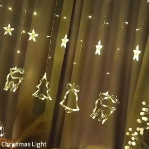 Indoor Home LED String Lights Decorative Christmas Lights Star Curtain for Weddings Parties Christmas Tree Decor Featuring Elk