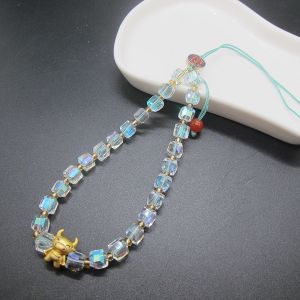 Austria Crystal Cube Beads South Red Agate Bead Alluvial gold Cow Wristband Mobile Phone Strap Charm Lanyard Keychains