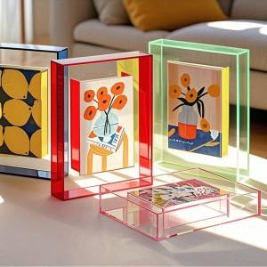 5 Inch Colorful Acrylic Photo Frame Box Diy Poster Mounting Display Stand Table Ornaments Creative Picture Message Board Holder2026