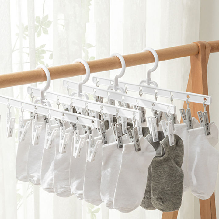 1pc Windproof Clothes Drying Hanger Clothing Rack 8 Clips Sock Laundry Airer Hanger Underwear