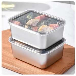 [SG Ready Stock] Stainless Steel Food Storage Box  4/8PCS Food Storage Box Stainless Steel Refrigerator Food Storage Box With Plastic Lid Stackable