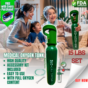 Right Choice [FDA Approved] Portable Medical Oxygen Tank 15 lbs set -  Refillable and Ready to use Brand New Tank Full Content and Complete Set with Regulator Flow Humidifier Cannula Hose & FREE Pulse Oximeter and Wrench  Portable Oxygen Tank for Travel