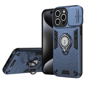 Rugged Armor Shockproof Phone Case For iPhone 12 13 14 15 Plus 16 Pro Max Casing Slide Push Window Metal Ring Holder Back Cover