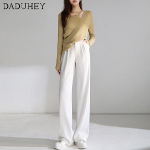 Daduhey baju raya 2024 Womens Summer Wide-Leg High-Waist Drape Straight Pants - 3 Colours