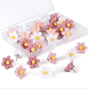 50Pieces Flower Push Pin for Office Bulletin Board Fabric Marking Picture Hanging Cork Notice Board Thumb Tacks