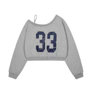 Atasan Sweater 33 Cropped Top / Sweater cetak digital Amerika / atasan bungkuk untuk wanita / sweater pendek longgar